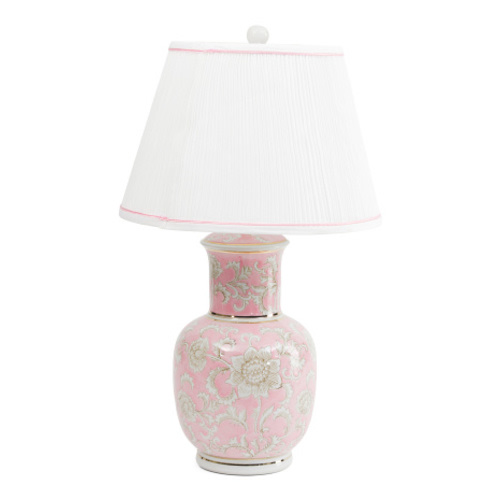 27in Floral Metallic Ceramic Table Lamp With Shaped Shade | Furniture & Lighting | Marshalls