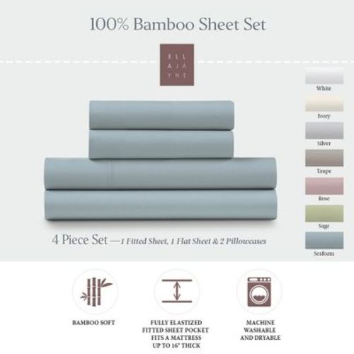 Ella Jayne Viscose from Bamboo Deep-Pocket 4-piece Sheet Set, King, Seafoam