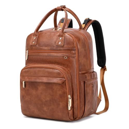 18 Pockets Large Diaper Bag Backpack with 4 Insulated Pockets and Stroller Clips, Baby Shower Essentials (Brown, Large)