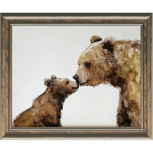 Woodland Nursery Wall Art Print, Baby Bear Forest Animal Artwork, Neutral Nursery Decor for Baby Room or Kids Bedroom, Bear Mom and Baby Gift, 8x10 Inch Unframed Print