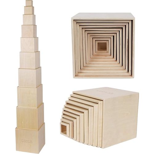 TOWO Wooden Stacking Boxes-Nesting and Sorting Cups Blocks for Toddlers-Stacking Cubes Educational Learning Toys for 2 Years Old Montessori Materials