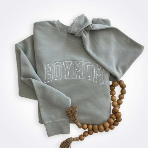 Boymom® Embroidered Midweight Pigment Dyed Crew Sweatshirt, Boy Mom Gift, Boymom, Mom of Boys, mom of sons, Gift for mom, Boy Mama, All boys