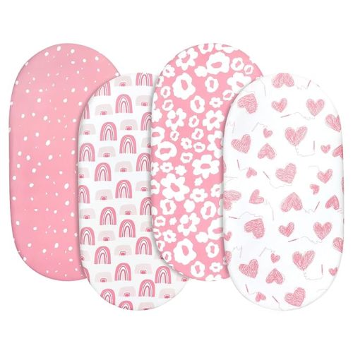 Gllquen Baby Bassinet Sheets 4 Pack, Breathable Cozy Fitted Mattress Sheet, Elastic Travel Crib Fashionable Floral Pattern, Standard Cradle Safe Sheets for Baby Boys Girls 32"x16"(Love)