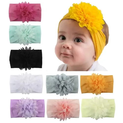 Toptim Baby Head Wrap Chiffon Flowers Newborn Infant Soft Nylon Headbands