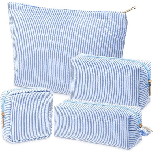 Sanwuta 4 Pcs Seersucker Pouch Set (Blue)