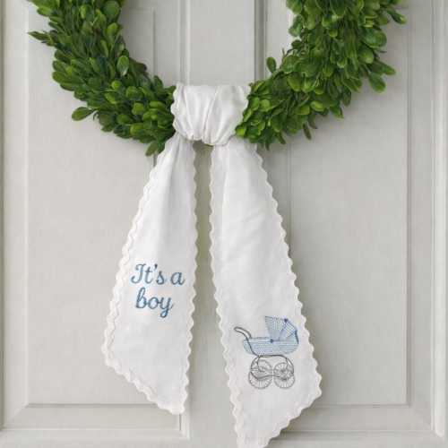 It’s a Boy! Baby Carriage Wreath Sash Collection – Classic Southern Ribbon Trim