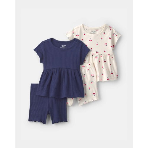 Baby Girl 4-Piece Cherry Top & Short Set - Navy Blue/Ivory | Carter's