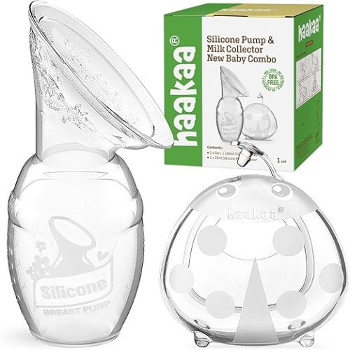 haakaa Manual Breast Pump for Breastfeeding 4oz/100ml and Ladybug Milk Collector 2.5oz/75ml Combo, Food-Grade Silicone