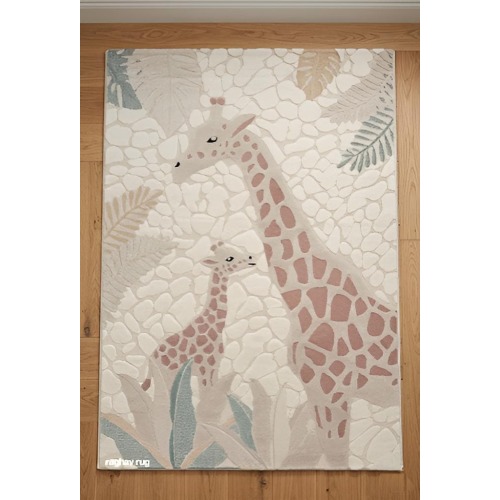 Handcrafted Giraffe Nursery Rug: Soft Woolen Kids Room Carpet, Mother Baby Design