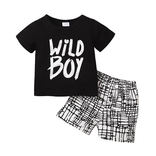 Kucnuzki Toddler Baby Boy Clothes Outfits Short Summer Sleeve Letters Printed Shirt Shorts Sets 2PC Little Boy Clothing