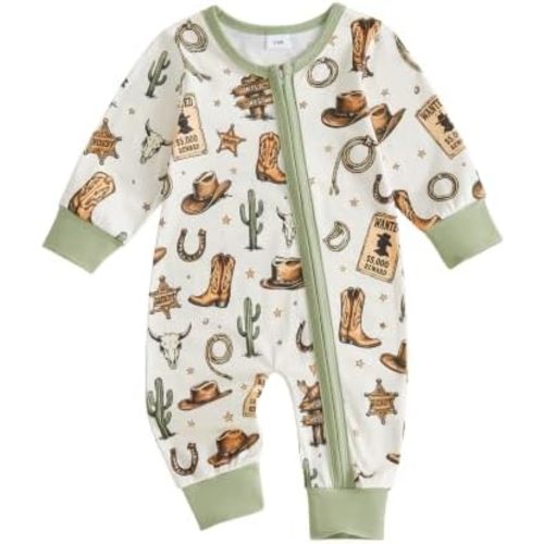 BULINGNA Newborn Baby Boy Girl Western Clothes Long Sleeve Cowboy Jumpsuit