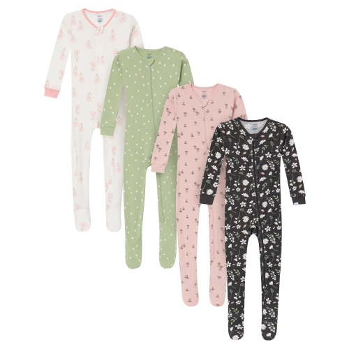Gerber Baby and Toddler Neutral 2-Way Zipper Footed Unionsuits, 4-Pack, 0/3 Months - 5T