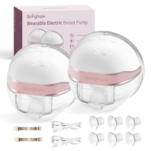 Springhope Electric Breast Pump No.586 Wireless, Wearable Breastfeeding Pump with 4 Modes & 9 Levels Strong Suction, Portable Double Pump with 28/24/21/19mm Flange/Inserts, Bpa-Free, Painless, 2 Pack