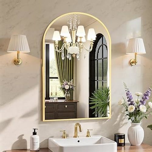 Sweetcrispy 20"x30" Arched Gold Bathroom Mirrors for Wall