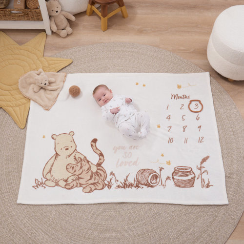 Disney NoJo Disney Classic Winnie the Pooh You Are So Loved Milestone Baby Blanket, Ivory and Taupe | Wayfair
