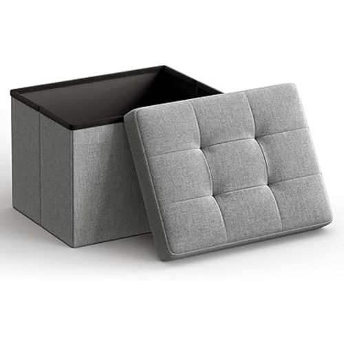 SONGMICS Mazie Collection - Small Folding Storage Ottoman, Foot Rest Stool, 12.2 x 16.1 x 12.2 Inches, 286 lb Load Capacity, for Living Room, Bedroom, Home Office, Dorm, Light Gray ULSF102G02