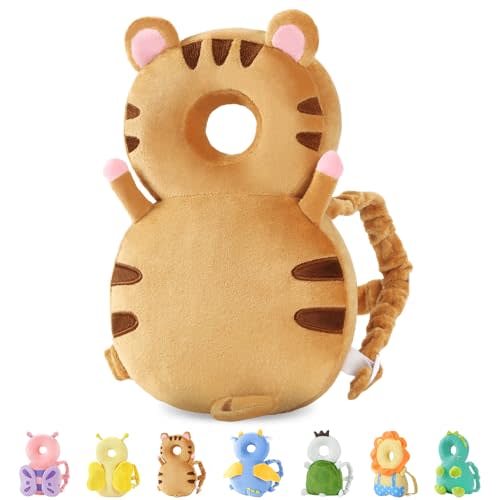 JunNeng Baby Head Protector Backpack, Toddler Walking Fall Head Protection, Brown Tiger