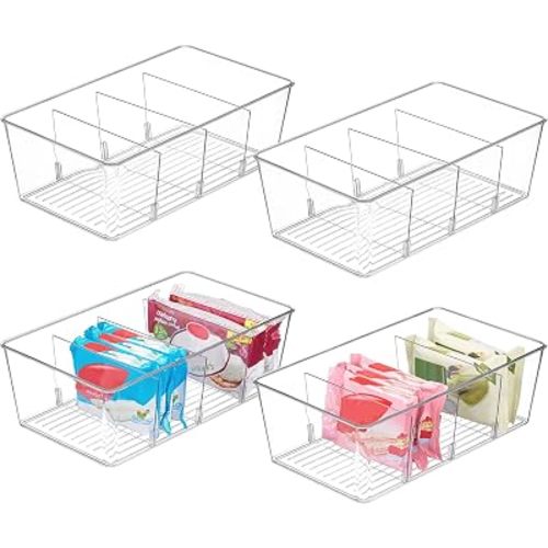 Vtopmart 4 Pack Food Storage Organizer Bins, Clear Plastic, 4 Compartments