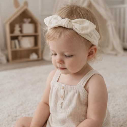 Muslin Baby Headband, Toddler Headband, Neutral Baby Girl Accessories, Soft Bow Headband, Baby Shower Gift, Organic Cotton Hair Band