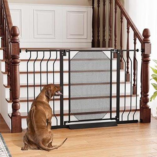 29.5-48" Black Metal Baby Gate for Stairs & Doorways, Auto-Close 3-Lock Child Proof, Dual Pressure/Hardware Mount, One-Hand Operation Indoor Pet Gate