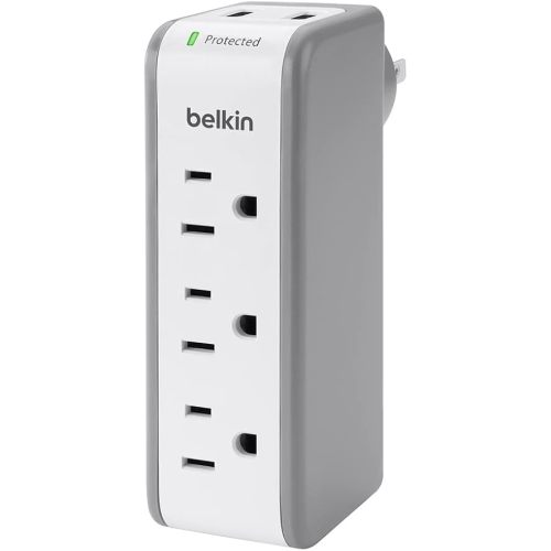 Belkin Wall Mount Surge Protector - 3 AC Multi Outlets & 2 USB Ports - Flat Rotating Plug Splitter - Wall Outlet Extender for Home, Office, Travel, Computer Desktop & Phone Charger - 918 Joules