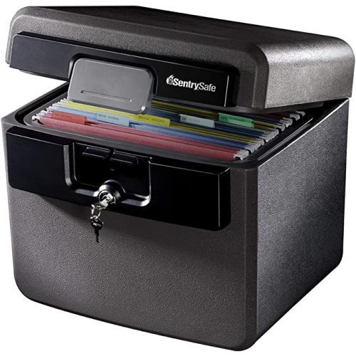 SentrySafe Black Fireproof and Waterproof Safe, File Folder and Document Box with Key Lock, 14.3 x 15.5 x 13.5 inches, HD4100