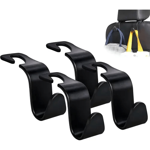 Amooca Car Seat Headrest Hook 4 Pack Hanger Storage Organizer Universal for Handbag Purse Coat fit Universal Vehicle Car Black S Type
