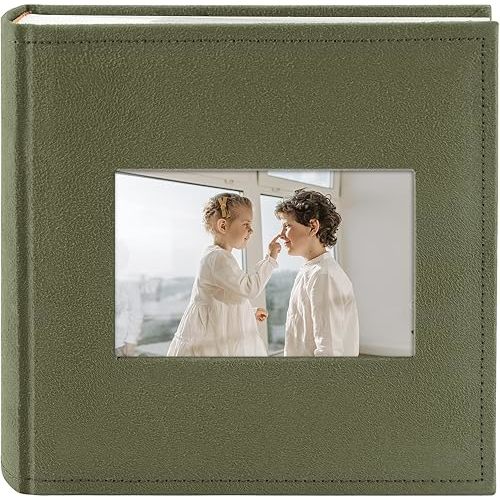Golden State Art, Suede Leather Photo Album Hold 200 4x6 Photos with Memo Writing Space,Great for Wedding Family(DIY Cover,Color:Grass Green)