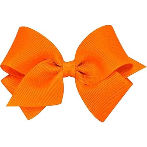 Wee Ones Girls' Plain Wrap Classic Grosgrain Hair Bows on a WeeStay No-Slip Hair Clip, Handmade, Small, Orange