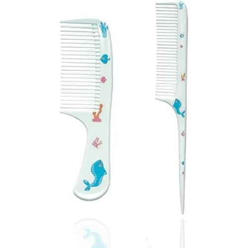 Baby Hair Comb Set,2 Piece Small Cute Hair Combs,Mini Hair Combs Set Toddler Comb for Girls Boys Kids Fine Tooth Rat Tail Combs Doll Comb Gift For All Hair Types (Blue)