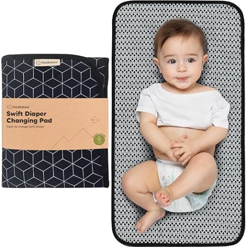 KeaBabies Portable Diaper Changing Pad Travel, Wipeable - Foldable, Waterproof Portable Changing Pad for Baby Diaper Bag Essentials, 25x13 Large Travel Baby Mat for Changer Station, Caddy (Black Geo)