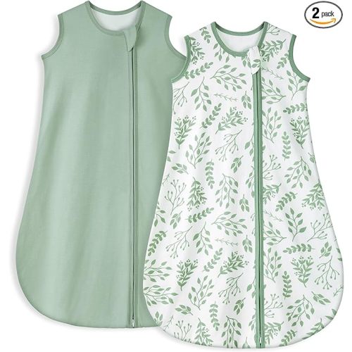 Yoofoss Baby Sleep Sack 6-12 Months TOG 1.0 Baby Wearable Blanket, 2 Pack 100% Organic Cotton Infant Toddler Sleeping Sack 2-Way Zipper Lightweight Sleepsack
