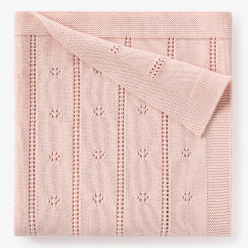 Pale Pink Pointelle Knit Baby Blanket – Elegant Baby