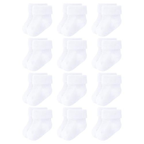 Newborn Socks 0-3 Months Baby Turn Cuff Infant Crew Socks 12 Pairs