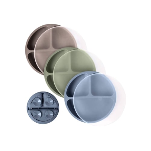 WeeSprout Suction Plates with Lids for Babies & Toddlers - 100% Silicone, Dinnerware Stays Put, Divided Design for Picky Eaters, Microwave & Dishwasher Friendly, 3 Pack