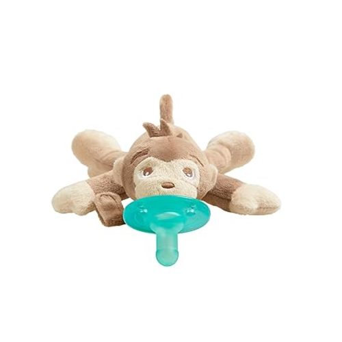 Philips Avent Soothie Snuggle Pacifier Holder with Detachable Pacifier, 0m+ | Includes Monkey Machine-Washable Plush Toy, BPA-Free, Detachable Pacifier, Sterilizer Safe, SCF347/02
