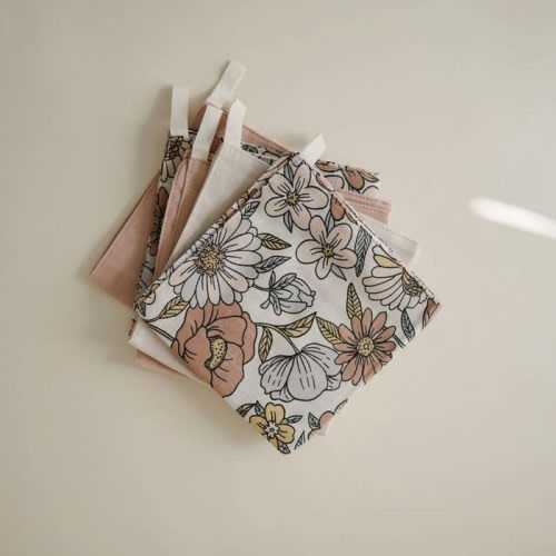 Mushie Muslin Cotton Washcloth (5 Pack) - Retro Flowers