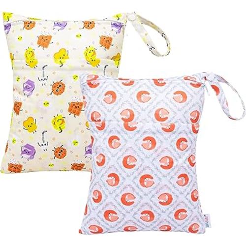 ALVABABY 2pcs Cloth Diaper Wet Dry Bags Waterproof Reusable with Two Zippered Pockets Travel Beach Pool Daycare Soiled Baby Items Yoga Gym Bag for Swimsuits or Wet Clothes L-YX125126