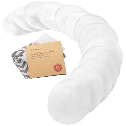 Organic Nursing Pads - 14 Washable Viscose Derived from Bamboo Breastfeeding Pads, Wash Bag, Reusable Breast Pads for Breastfeeding, Nipple Pads for Breastfeeding Essentials(Soft White, L 4.8")