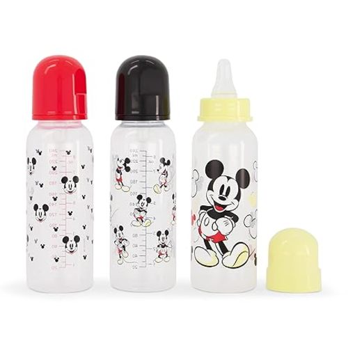 Baby Bottles 9 oz for Boys or Girls | 3 Pack of Disney "Many Mickeys" Infant Bottles for Newborns and All Babies | BPA-Free Plastic Baby Bottle for Baby Shower - 9 ounces