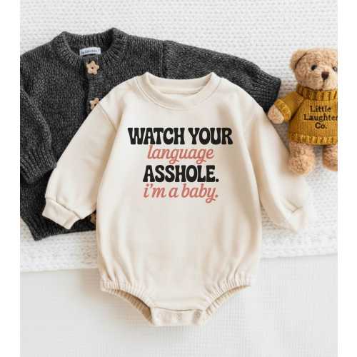 Funny Baby Onesie, Watch Your Language A**hole Bodysuit, Sarcastic Baby Clothes, Cheeky Newborn Baby Shower Gift