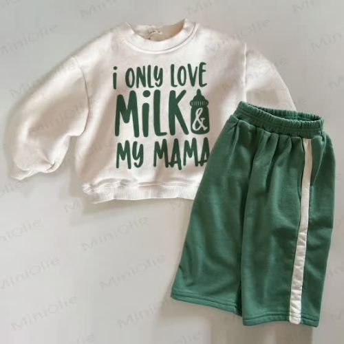 I ONLY LOVE MILK & MY MAMA Baby Toddler 2-piece White&Green Set