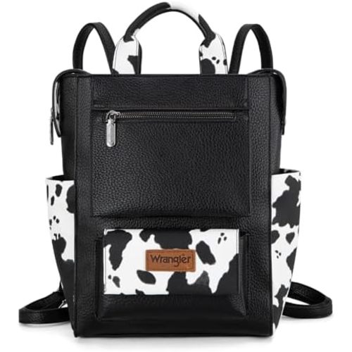 Montana West Wrangler Cow Print Backpack Purse for Women Vegan Leather Ladies Convertible Backpack Stylish Anti Theft Backpack with Adjustable Strap