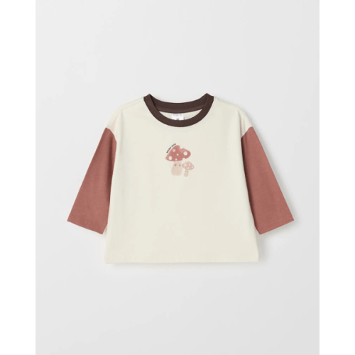 Baby Organic Cotton Long Sleeve Print T-Shirt - Mushroom Gardenia