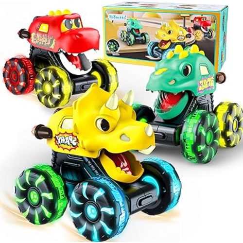 Monster Truck Toys Dinosaur Cars for Toddlers, Press and Go Cars Truck Toys for Baby Boys Girls Gifts, Light Up Boy Toys Dinosaur Cars for 2 Year Old Boy Birthday