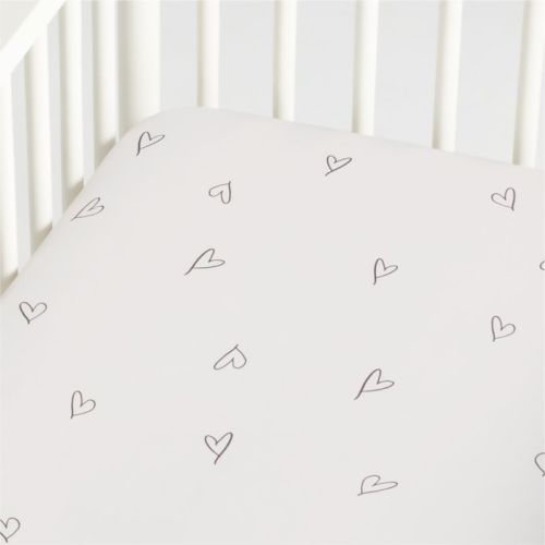 Charcoal Heart Organic Cotton Baby Crib Fitted Sheet by Leanne Ford