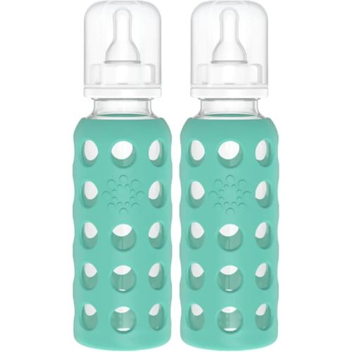 Lifefactory Glass Baby Bottles with Silicone Protection - 2-Pack, 9 oz Bottles, Kale