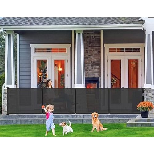 Upgrade 180 inch Retractable Baby Gates, EZIGO Extra Wide Baby Gate for Large Opening Extra Long Mesh Gate for Kids or Pet Dog Gate Child Safety Gate for Stairs Hallways Doorway Indoor Outdoor, Black