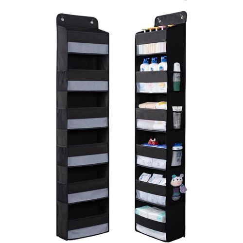 WishJazz Premium Over The Door Organizer 6 Large Pockets, 150D Extra Thick,50 lbs Hanging Organizer Storage, Behind Door Closet Organizer and Storage for Nursery, Bedroom, Bathroom, Black