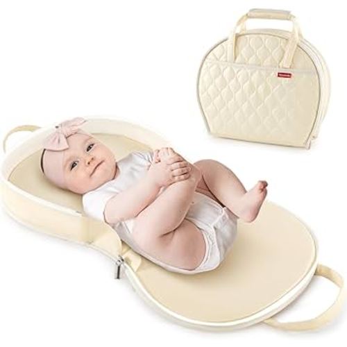 Portable Waterproof Leather Diaper Changing Pad Compact for Travel Diaper Bag, Easy Clean, Newborn Baby, Beige